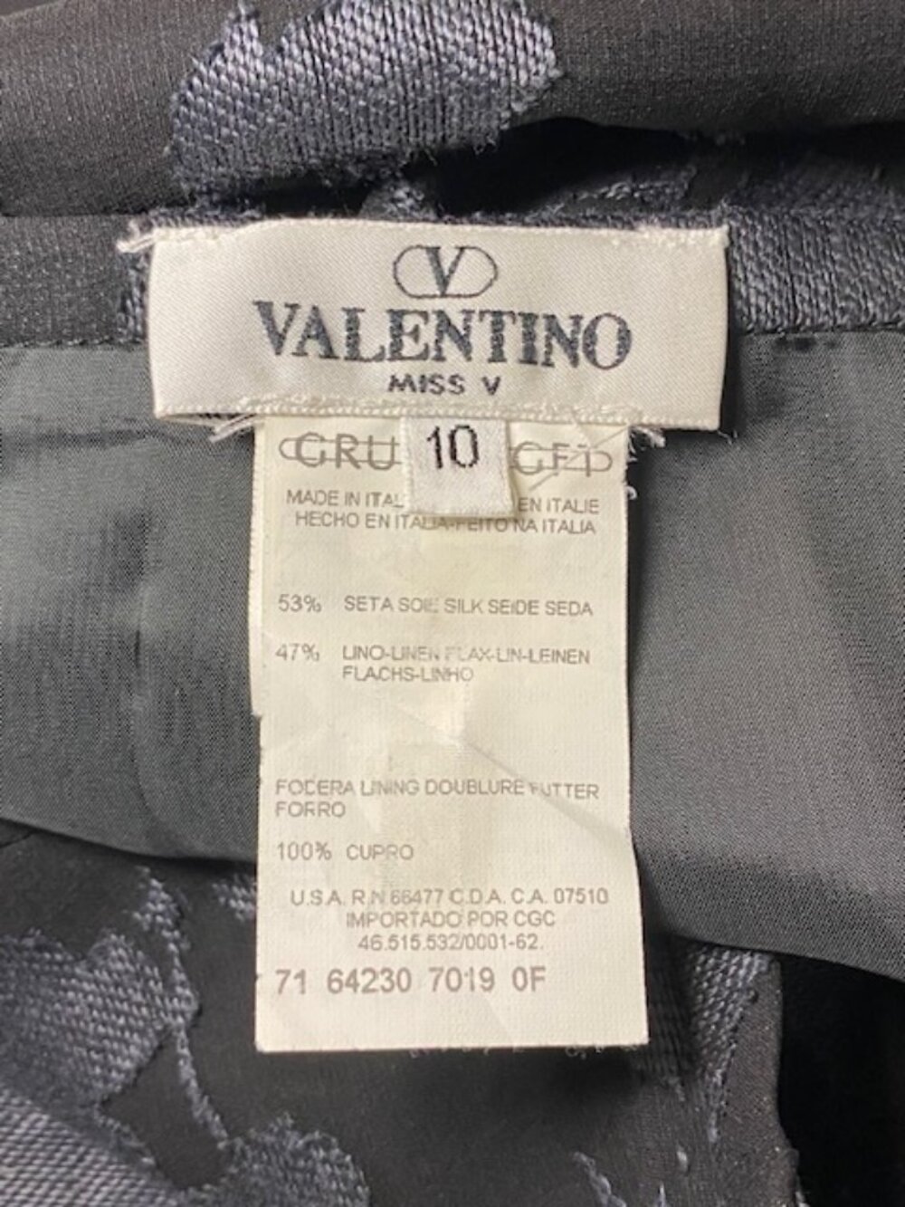 VTG Valentino Miss V Silk/ Linen Pencil Skirt Floral Jaquard overlay Black 10 - Picture 10 of 16